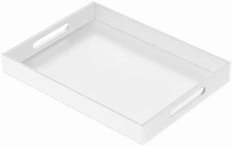 NIUBEE Acrylic Serving Tray 12x16 Inches -Spill Proof- White Lucite Decorative Tray Organiser for Ottoman Coffee Table Countertop with Handles