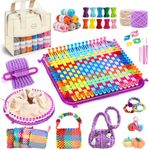 MIAOKE 633 Pcs Weaving Loom Kit with Pompom Maker,Knit Hat Scarf Knitting Loom Kit,Includes Storage Bag, Binding Needles, Colored Craft Rings, Yarn and Crochet Hooks, Knitting Loom Kits for Beginner