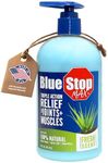 Blue Stop Max Massage Gel and Muscle Rub Made with Aloe Vera, Emu Oil, and Menthol - Provides Muscle, Joint, and Body Ache Relief - Non-Greasy for Everyday Relief - 16 Oz Pump Bottle