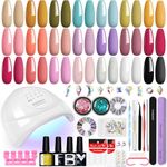 Gel Nail Polish Set, Phoenixy 42 Effect Gel Nail Starter Kit with Nail Lamp Kit Complete 8ml 21 Colours Varnish Gel Polish Full Set Professional Salon Nail Kit Gift Set for Women