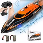 RANFLY RC Boat with 2 Rechargeable Battery, 20+ MPH Fast Remote Control Boat for Adults, 2.4G RC Electric Boats Pools and Lakes Toys for Kids 8-12