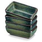 vancasso Stern Green 4-Piece Saucer Dish Set, Reactive Glaze Dipping Snack Bowl, Ceramic Small Serving Dish/Condiment Dish/Seasoning Bowl/Sushi Soy Dish, Rectangular. (11.5x6.8x4cm)