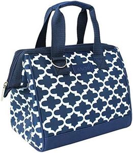 New SACHI Insulated Lunch Bag Tote Storage Container Carry Strap Leak Proof MAROCCAN Navy