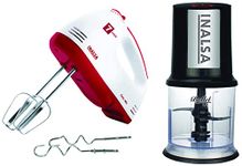 Inalsa Hand Mixer Easy Mix | Powerful 250 Watt Motor | Variable 7 Speed Control | 1 Year Warranty | (White/Red) & Inalsa Bullet 400-Watt Electric Chopper with Twin Blade Technology (Black)