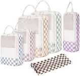 Narwey 6 Set Compression Packing Cubes for Suitcases and Backpack, Travel Suitcase Organiser Packing Storage Bags Shoes Bags for Carry on Hand Luggage Travel Essentials (Checker Combined)