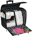 Everything Mary Collapsible Sewing Machine Case, Black Dot - Craft Rolling Tote Cover Bag with Wheels for Brother, Singer & Most Machines - Storage Organization Carrying Cart for Accessories