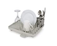 Joseph Joseph Duo Compact Dish Drying Rack, Kitchen Dish Plate Drainer with Utensil Pot and Draining Spout, Grey