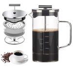 Mellovin French Press Coffee & Black Tea Maker with Premium Heat Resistant Borosilicate Glass, Superior Filtration System, 304 Stainless Steel Plunger (1000 ml)