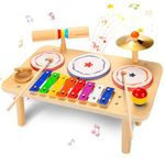oathx 7 IN 1 Baby Kids Drum Set, Musical Toys Instruments for Toddler Drum Kit Wooden Xylophone, Percussion Instrument Montessori Toys Birthday Gift for Boys and Girls