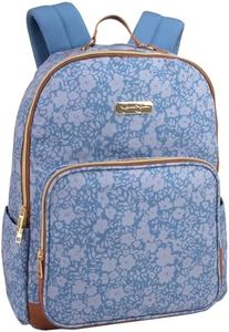 Jessica Simpson Women’s Designer Laptop Backpack with Side Pockets, Padded Straps | Classic Modern Backpack for Women, Bold Blue Flowers, Large, Casual Daypack