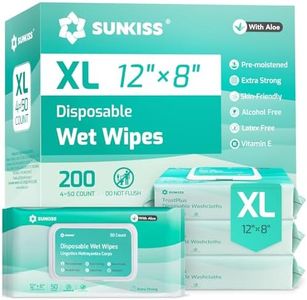 SUNKISS Trustplus Wet Wipes for Adult No Rinse, Extra Large 8”x12” Body Cleaning Washcloths for Elderly Incontinence & Cleansing, Unscented, 200 Count (4 Packs of 50)