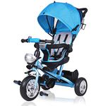 Spielwerk® Children's Blue Tricycle With Safety Belt | Push Rod | Detachable Adjustable Footrest | Roof | Removable Basket | Bicycle Trike Bike Stroller Childs Kids Toddlers Baby