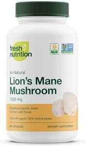 Fresh Nutrition Organic Lions Mane Mushroom Capsules - Strongest DNA Verified Formula - Rich in Alpha Glucan - Powerful Superfood Supplement - Brain, Immune System Benefits - Vegan Friendly