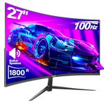 Gawfolk Curved Monitor 27 Inch 100Hz, PC Gaming Monitor with Speakers, AMD FreeSync Full HD 1080p Ultra-Thin Zero Frame Display for Home Office Business