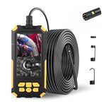 Picache Dual Lens Endoscope Inspection Camera,4.5'' IPS Drain Camera with 7.9mm IP68 Waterproof,1080P Borescope Inspection Camera with Lights,2600mAh,16.5FT/5M Semi-Rigid Cable,32GB Card