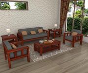 LEGEND HOME FURNITURE Solid Sheesham Wood Sofa Set 5 Seater Set Home Furniture Living Room With 40 Density Cushion | Wooden Sofa Set 3+1+1| Sofa Set 5 Seater | Without Pillow | Natural Finish, Brown