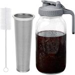 Cold Brew Coffee Maker - 2 Quart 64oz Stainless Steel Filter Cold Brew Pitcher Jar, No Leaks Cold Brew Mason Jar Coffee Maker, Easy to Clean Cold Coffee Maker