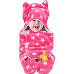 OYO BABY 3-in-1 Fleece Hooded Baby Blanket Wrapper -Pack of 1 (Baby Pink Star Printed) | All Season | 0-6 Months | Sleeping Bag | Great Gift | Bath Towel | Multipurpose Comforter