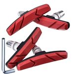 Hotop V Bike Brake Pads with Hex Nuts and Spacers V Bicycle Brake Blocks Set 70 mm (2 Pairs, Red)