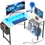 Cyclysio L Shaped Desk with LED Light, 47" L-Shaped Gaming Desk with Power Outlets, Reversible Computer Desk with Storage Shelves, Corner Desk with Storage Bag for Home Office, Study, Gaming, White