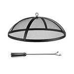 Heavy Duty Fire Pit Spark Screen with Hook Easy-Opening Fire Pit Lid Round Cover with Mesh Screen and Handle, 29” Diameter