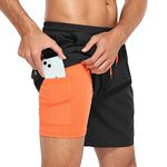 Mens Swim Trunks Quick Dry Mens Board Shorts Bathing Suits Mens Swim Trunks with Compression Liner Black Medium