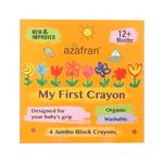Azafran My First Crayon 4 Jumbo Block Crayons Colors Set for Kids, Baby and Infant Safe, Hypoallergenic, Non-Toxic, Washable, Plant-Based Crayons Colour Set, Ideal Toys for 1 Year Old