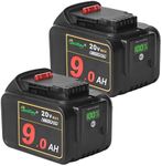 waitley 2 Pack 20V 9.0Ah DCB209 Replacement Battery Compatible with DCB200 20V DCD DCF DCG Series Cordless Power Tools with LED Indicator