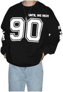 Verdusa Men's Jersey Shirts Letter Graphic Sweatshirts Long Sleeve Fall Clothes Pullover Tops Black Medium