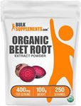 BulkSupplements.com Organic Beet Root Extract Powder - Beet Root Powder Organic, Beets Supplements, Beetroot Extract - Superfood Supplement, Vegan, 400mg per Serving, 100g (3.5 oz)