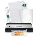 FoodSaver PowerVac Compact Vacuum Sealer Machine w/ Vertical Storage | 5 Airtight Vacuum Seal Bags & 1 Roll | VS0150 | Stainless Steel / Black