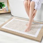 Kitinjoy Bath mat, Extra Soft and Absorbent Microfiber Bathroom Mat, Non-Slip, Machine Washable, Quick Dry Shaggy Bath Rug, Suitable for Bathroom Floor, Tub, Shower (Beige and White, 24 x 16 Inches)