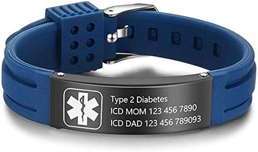 DaMei Personalized Silicone Adjustable Medical Alert Bracelets Waterproof Sport Emergency ID Name Bracelets for Men Women (Blue-2)