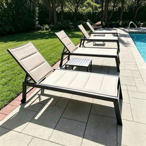 PURPLE LEAF Pool Lounge Chairs Set of 4 with Sponge, Easy Move, Beige
