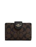 COACH Womens Medium Corner Zip Wallet in Signature Canvas, Gold/Brown Black, M, Zip-Around