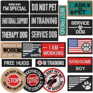 AXEN 20 Pieces Service Dog Patches Pack, Tactical Morale Patch for Dog Vest Harness Collar Loop and Hook Patches Full Embroidered Applique