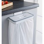 ELISCO Hanging Plastic Kitchen Trash Can Bag Holder,Small Kitchen Trash Can For Garbage In Kitchen Portable Waste Holder Trash Bin (White), Manual-Lift