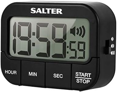 Salter 355 BKXCDU Digital Kitchen Timer - LCD Display, Loud Clock Timer, Magnetic Cooking Stopwatch, Self Standing, Count Up Or Down,19 Hours 59 Minutes and 59 Seconds, Memory Function, Large Buttons