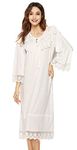 Sharebeauty Women's 3/4 Sleeve Calf-Length Vintage Victorian White Nightgown Palace Style Princess Sleepwear Loungewear Nightdress Nightshirt Pajamas Thin Cotton Lace-Trimmed Neckline Cuff & Hem