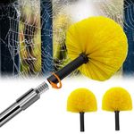 Spider Web Brush with Pole - 8ft Cobweb Duster with Extension Pole & 2 Fluffy Bristle Cobweb Duster Head, for Wall, High Ceiling, Exterior of House - Washable Spiderweb Remover Brush Long Pole