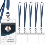 WILLIZTER 6PCS Clear ID Badge Holder with Lanyard Water Proof Vertical Display Identification Card Name Card Protector with Zipper Resealable Nametag Holder (Dark Blue)