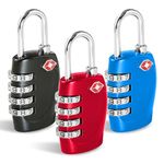 CFMOUR TSA Suitcase Locks - 1, 2, 3, 4, 5, 6 Pack 4-Dial Security Travel Combination Padlock for Suitcases Luggage Case Bag Code Lock - Black&Blue&Red (Pack of 3)