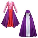 Odizli Halloween Costumes for Kids Children Girls Sanderson Sisters Witch Winnifred Sarah Mary Fancy Dress Up Dress Cloak Cape World Book Day Carnival Cosplay Sarah 13-14 Years