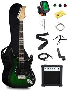 Stedman Pro EG39-TGRB-10W Beginner Series Electric Guitar with Case, Strap, Cable, Capo, Picks, Electronic Tuner, String Winder and Polish Cloth, 10W Amp, Transparent Green/Black Picguard