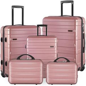 sukiost Lightweight Carry On Suitcases with Spinner Wheels Travel Luggage TSA Lock, Rose gold, 5sets
