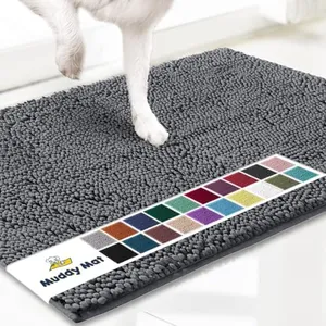 Muddy Mat® Shown on TV – Super Absorbent Microfiber Dog Door Mat for Muddy Paws, Non-Slip Washable Pet Rug, Quick Dry Chenille Entryway Carpet, Machine Washable Indoor Outdoor mat, Grey 28"x18"