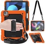 TECHGEAR UTILITY Case for iPad Air 10.9" 5th & 4th Generation 2022/2020, Tough Rugged HEAVY DUTY Armour Shockproof Case with 360 Rotating Stand, Hand Strap and Shoulder Strap Case - Orange