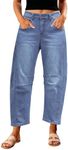 GRAPENT Barrel Jeans for Women Balloon Wide Leg Cropped Trendy Jeans Boyfriend High Waisted Jean Pants Casual Stretchy Summer Denim Trousers Color Medium Blue Small Petite Size 4 to 6