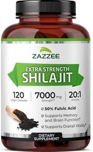 Zazzee 100% Pure Organic Himalayan Shilajit 20:1 Extract, 7000 mg Strength per Capsule, 50% Fulvic Acid, 120 Servings per Bottle, 20X Potency, Rich in Trace Minerals, Non-GMO, Vegan, Made in The USA