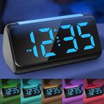 Alarm Clock with Night Light for Bedrooms, Simple Large LED Display Big Number Digital Alarm Clock with 7 Color Night Light, Dual Alarm, Dimmer, USB Charger, Beside Clock for Kids and Adults (Blue)